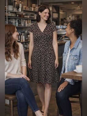 Tahari ASL Animal Print Midi Dress Short Sleeve Size 4